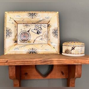 Wedgwood Atlas Bone China Nautical Trinket Tray and trinket box